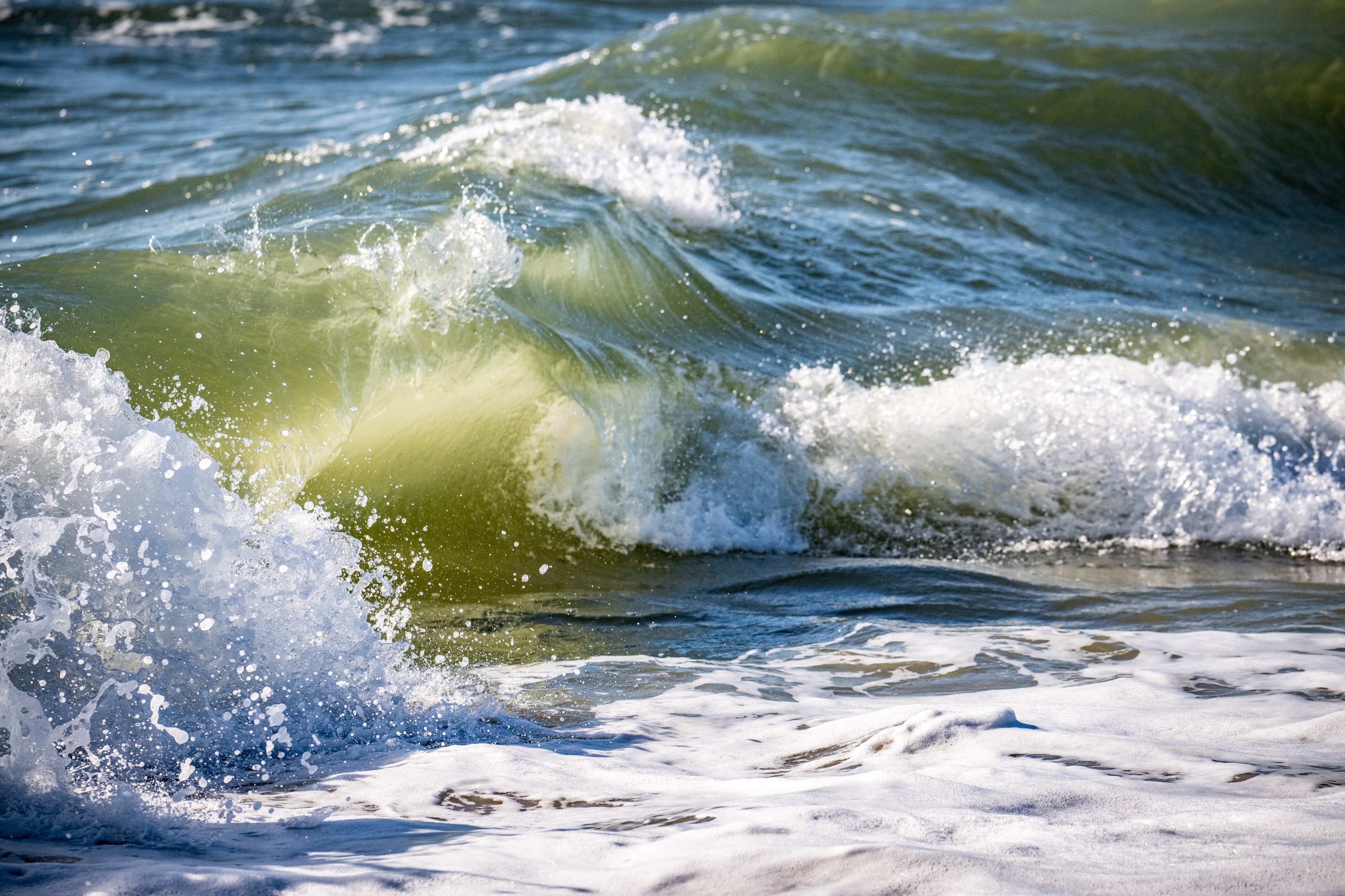 Atlantic waves at Assateague Island National Seashore. The National Park Service urges visitors not to go far from shore and to be aware of winds and currents that can pull swimmers out quickly. 