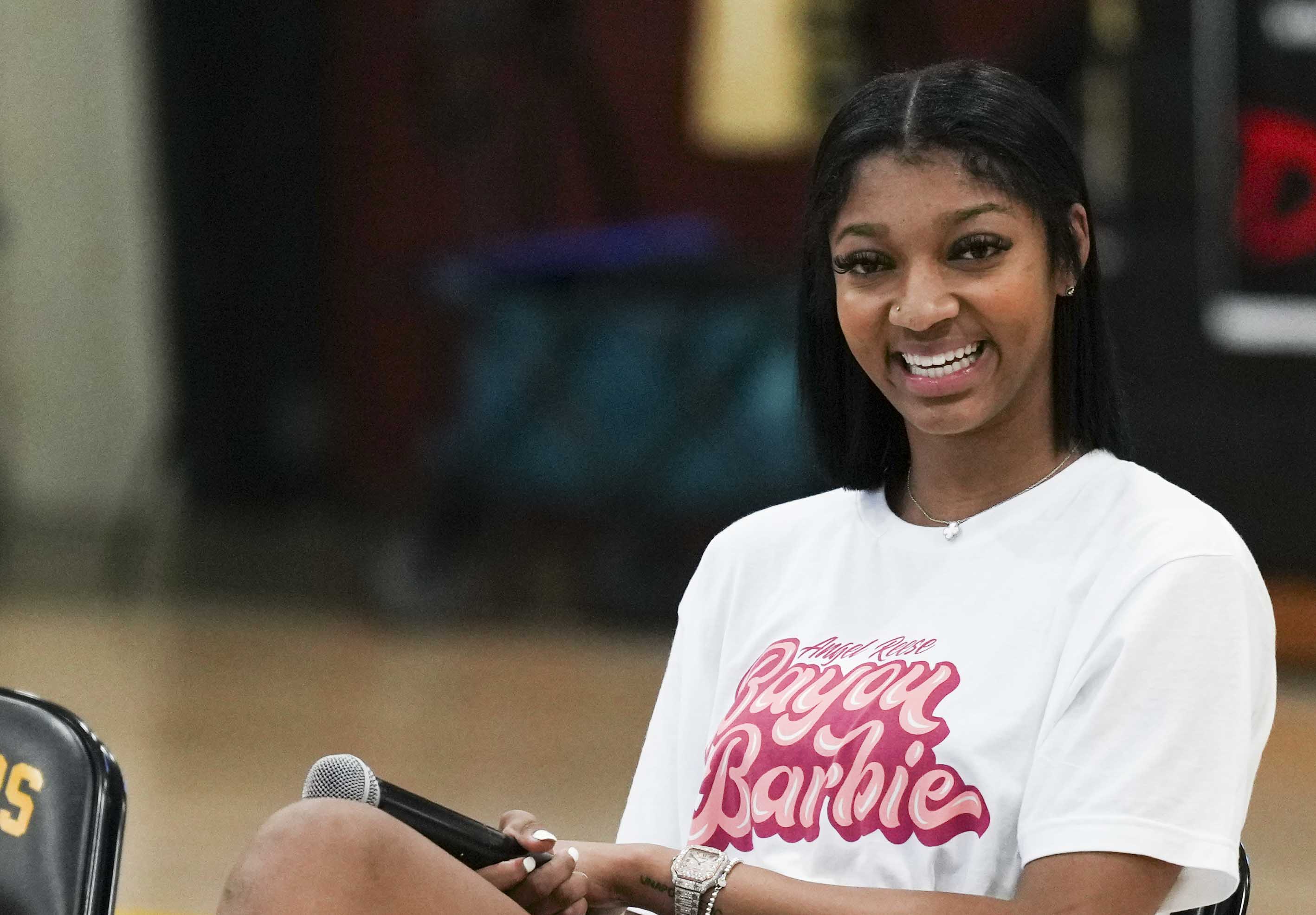 LSU basketball star and Baltimore native Angel Reese hosted a basketball clinic at Saint Frances Academy on July 19, 2023.