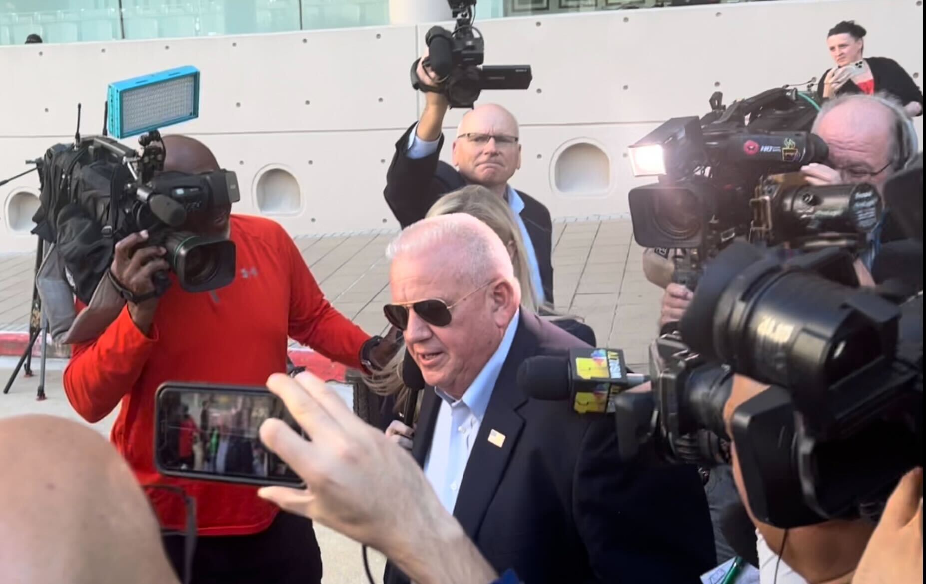Frederick County Sheriff Charles “Chuck” Jenkins leaves the U.S. District Court in Baltimore after pleading not guilty to federal conspiracy charges. He announced he will take a leave of absence for the duration of the case.