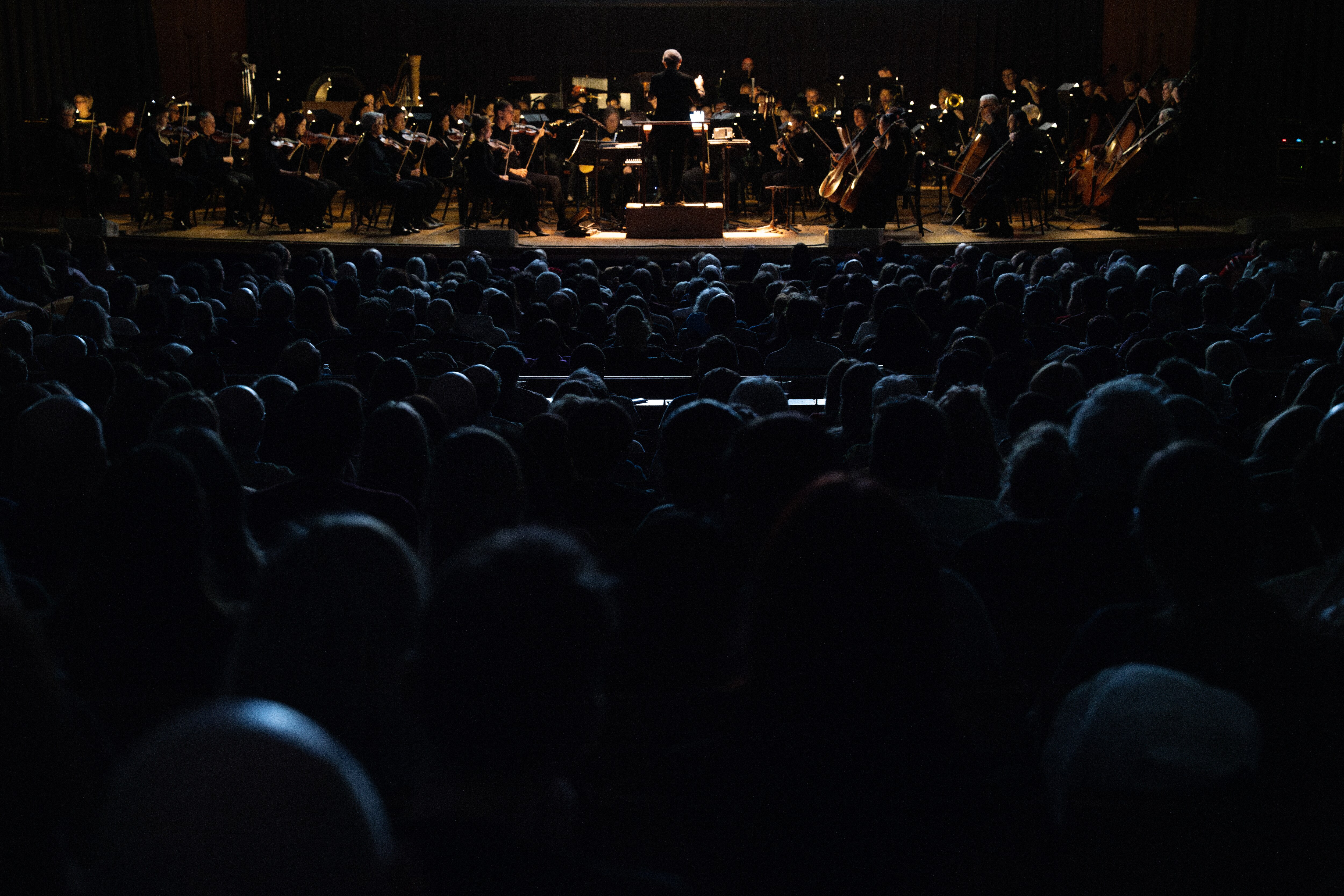 The Baltimore Symphony Orchestra audience watches a movie accompanied by a live musical performance on January 5, 2025 in Baltimore, MD.