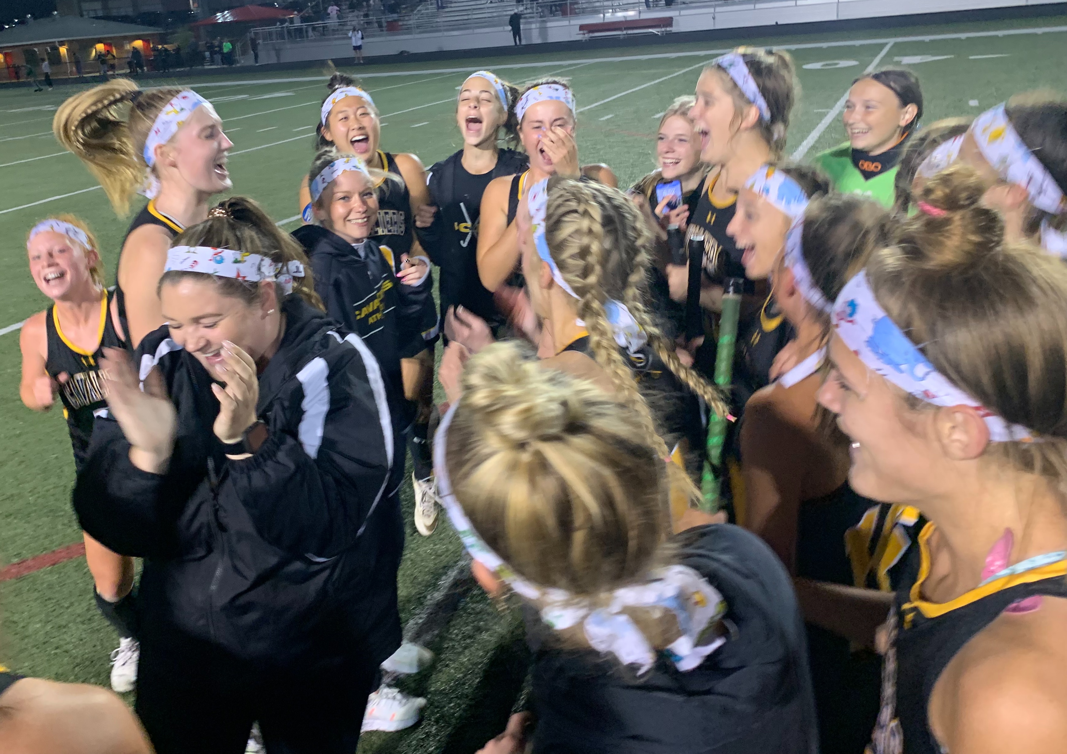 South Carroll's field hockey team celebrates after Thursday's victory over Francis Scott Key in the Class 1A state semifinals. The Cavaliers continue their postseason surge with a 2-1 victory at Glen Burnie for an opportunity at the state title Saturday afternoon at Stevenson University.