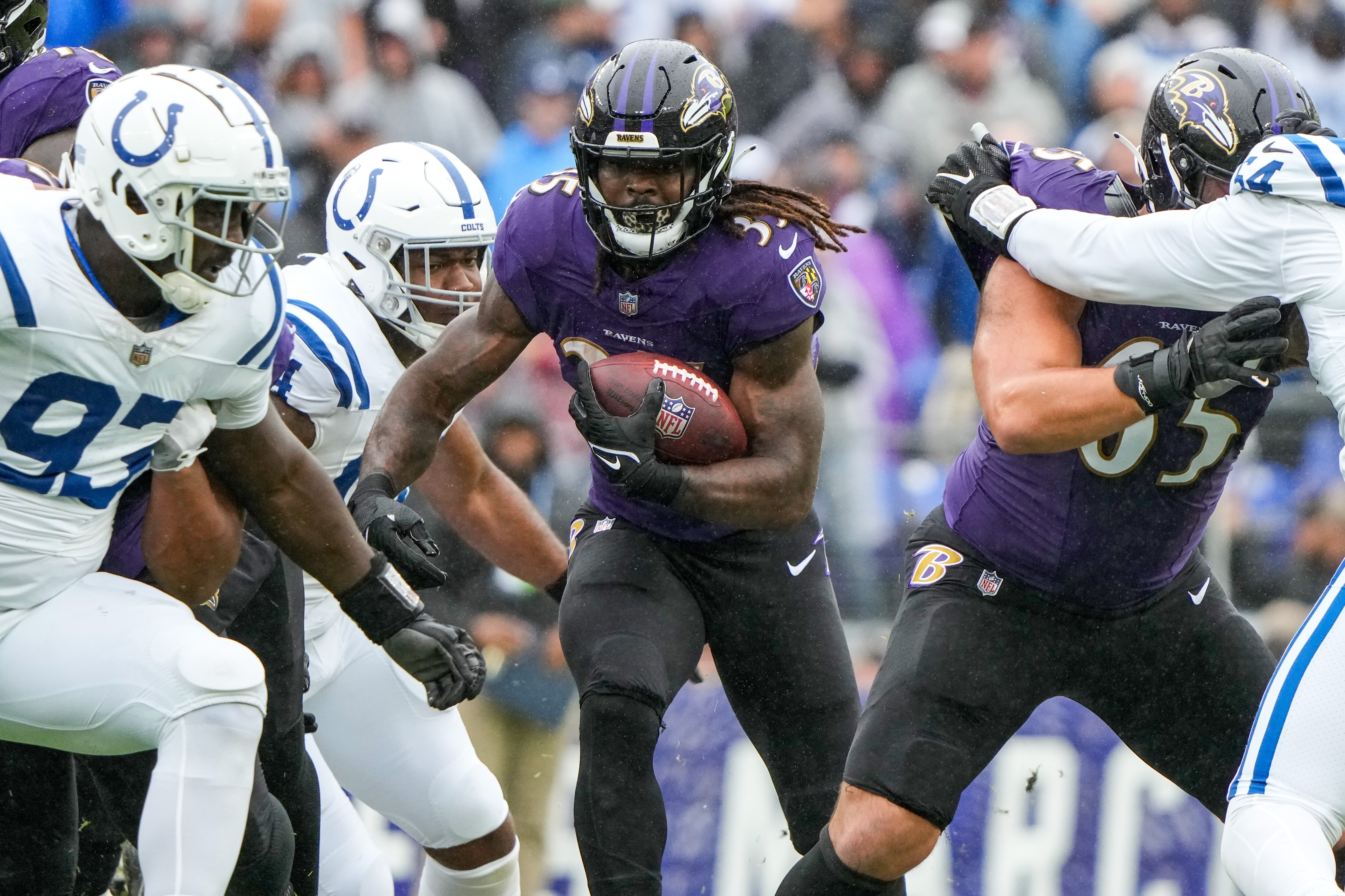 Running back Gus Edwards' five rushing touchdowns this season are one away from his career high.