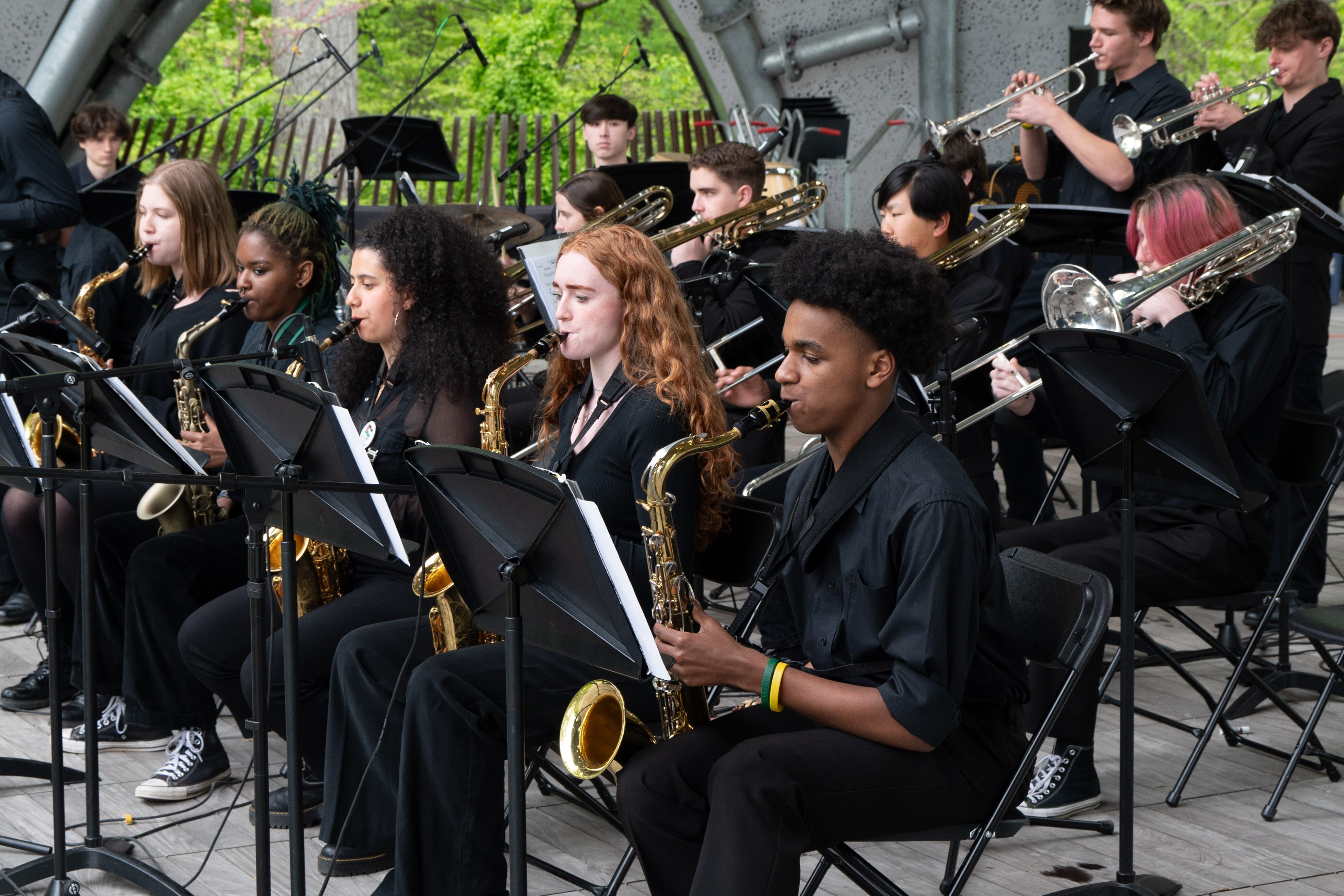 Howard County student musicians perform at the 5th annual Jazz in the Woods festival in 2024. The event is set to return to the Chrysalis stage at Merriweather Park on April 26.