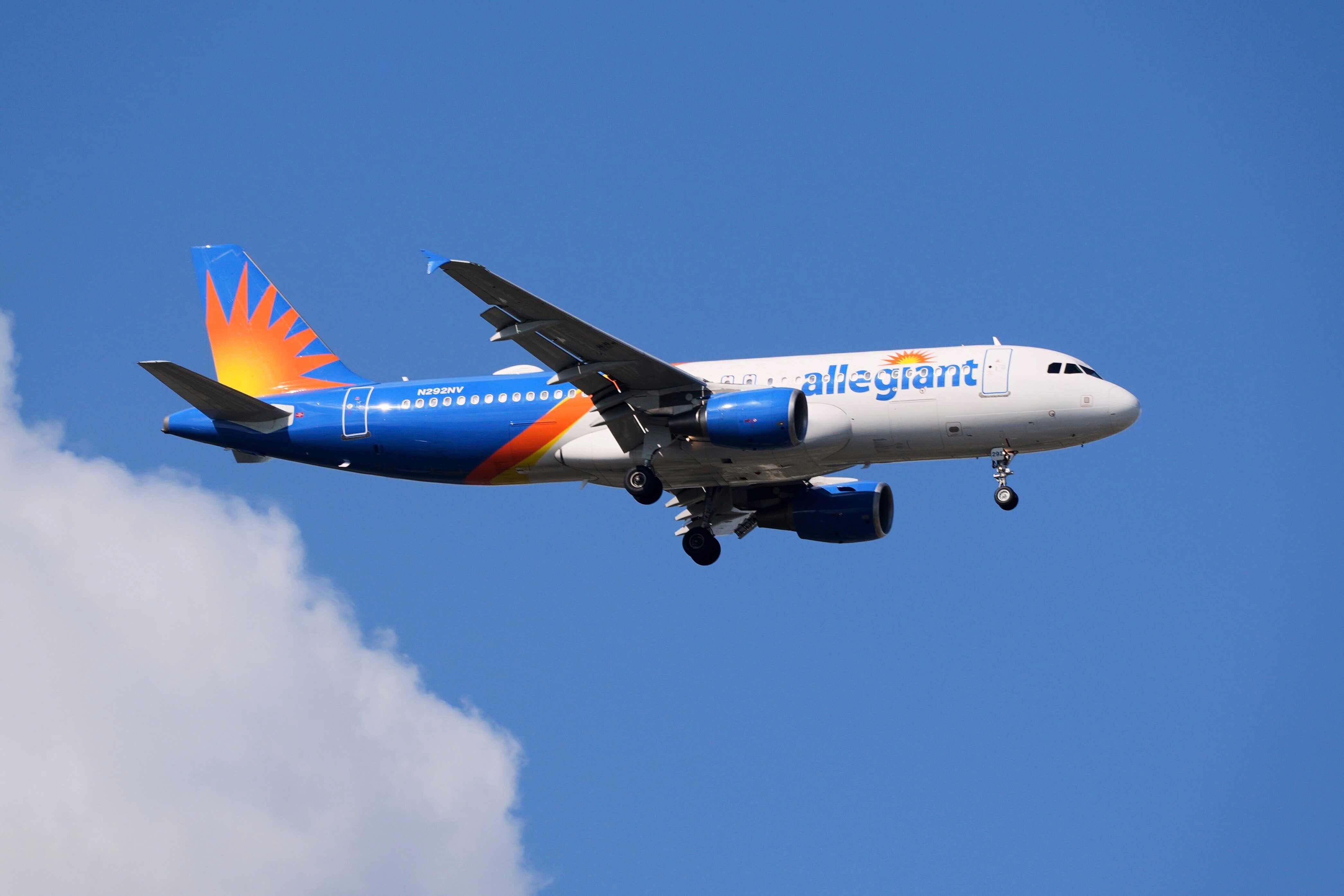An Allegiant jet plane lands at Sarasota-Bradenton International Airport Friday, March 28, 2025.