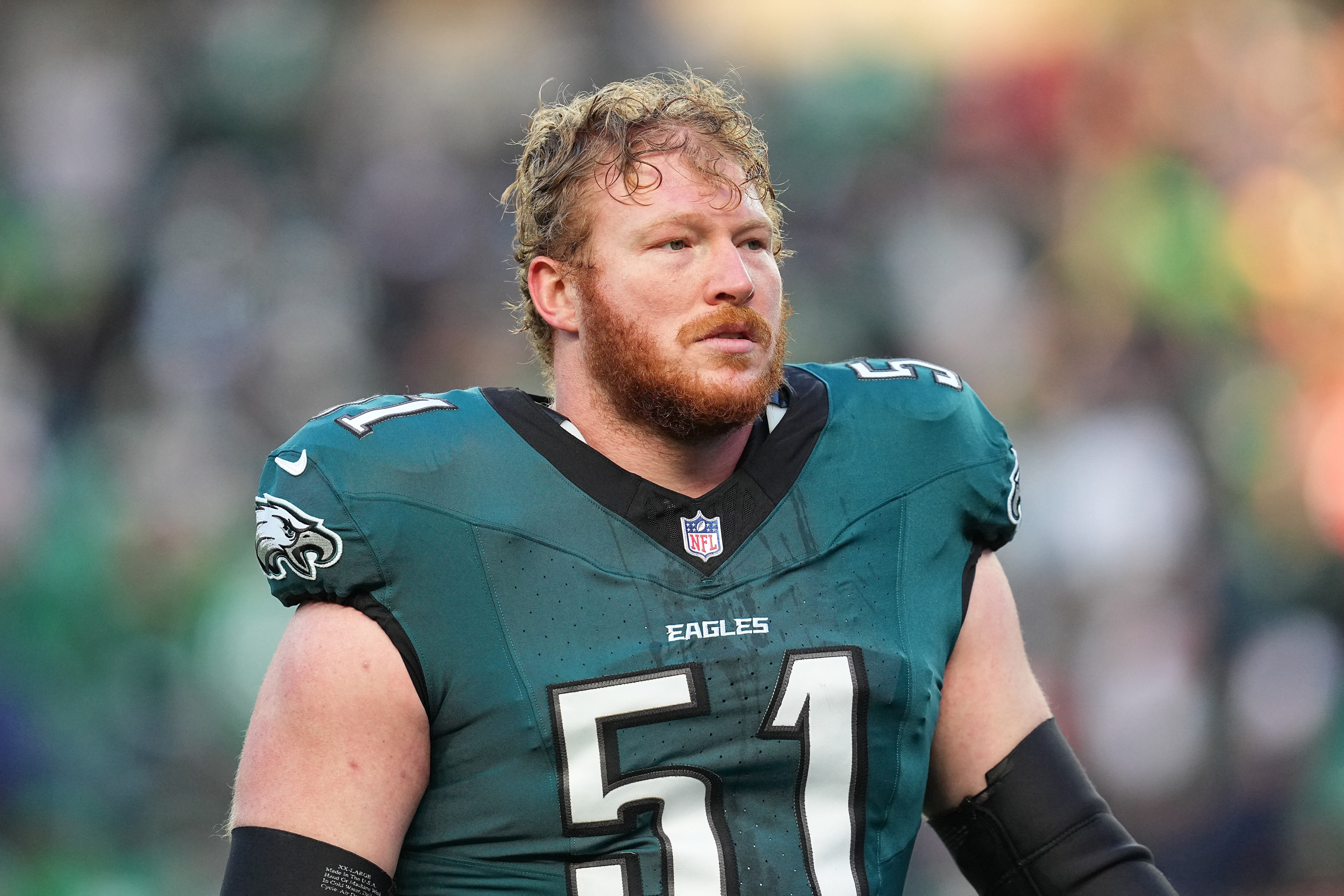 Cam Jurgens, shown here before the NFC Wild Card Playoff game in January, fills a position of need for the Ravens. 