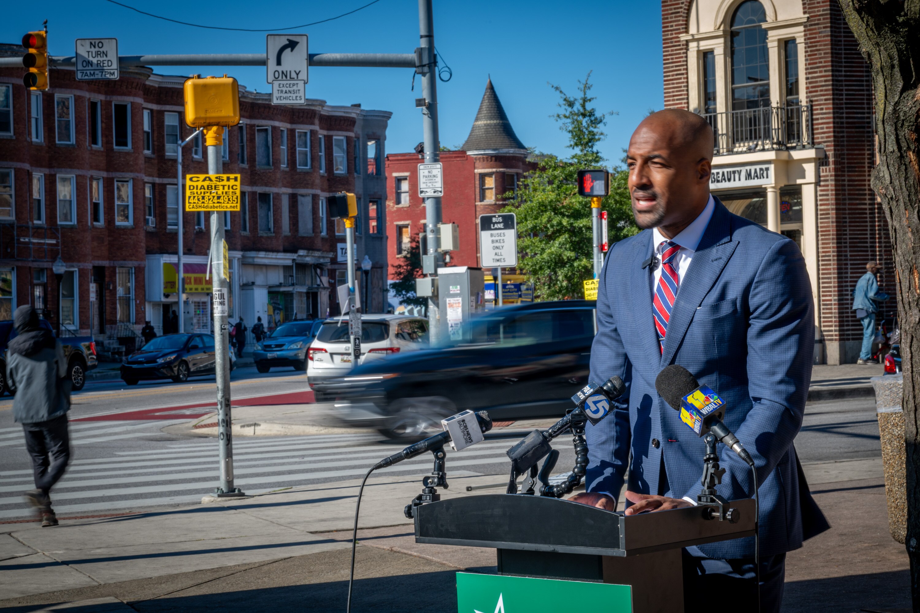 Standing near the intersection of Pennsylvania and North avenues, Baltimore City Councilman Mark Conway launches his candidacy for Congress.