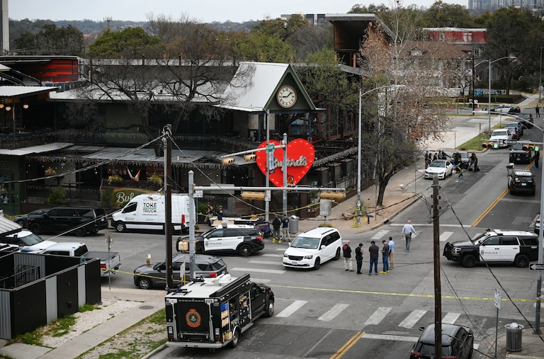 The Austin Police Department and the FBI investigate a shooting at Buford's on 6th Street on Sunday, March 1, 2026, in Austin, Texas.