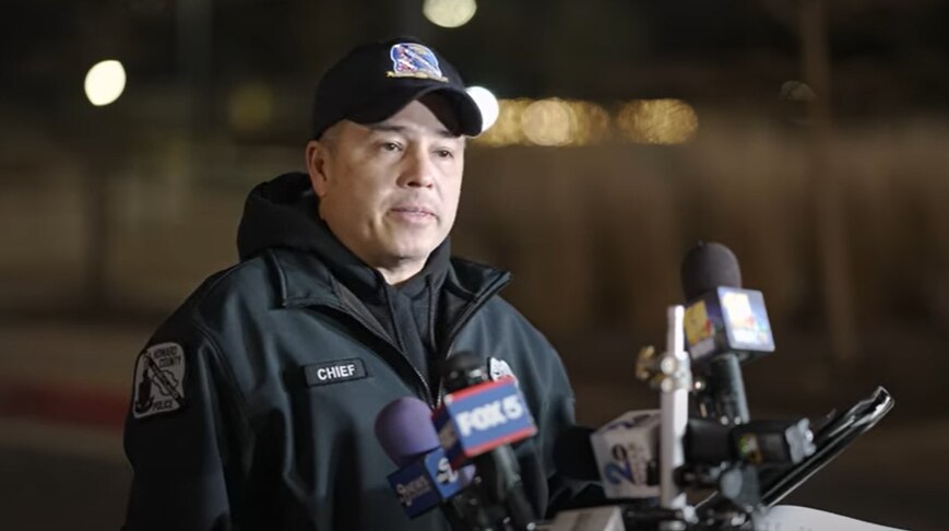 A still from a livestream by Howard County Police as Chief Gregory Der updated the media on Saturday, Feb. 23, 2025, about a double shooting that left one teen dead and another in critical condition.