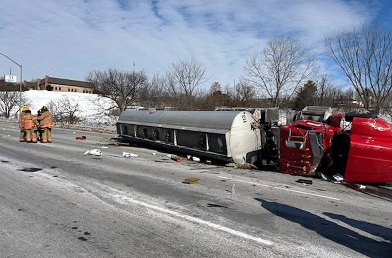 TUESDAY, JANUARY 27, 2026 - Crews remain on scene of a fuel tanker rollover on I695 inner loop near Washington Blvd.