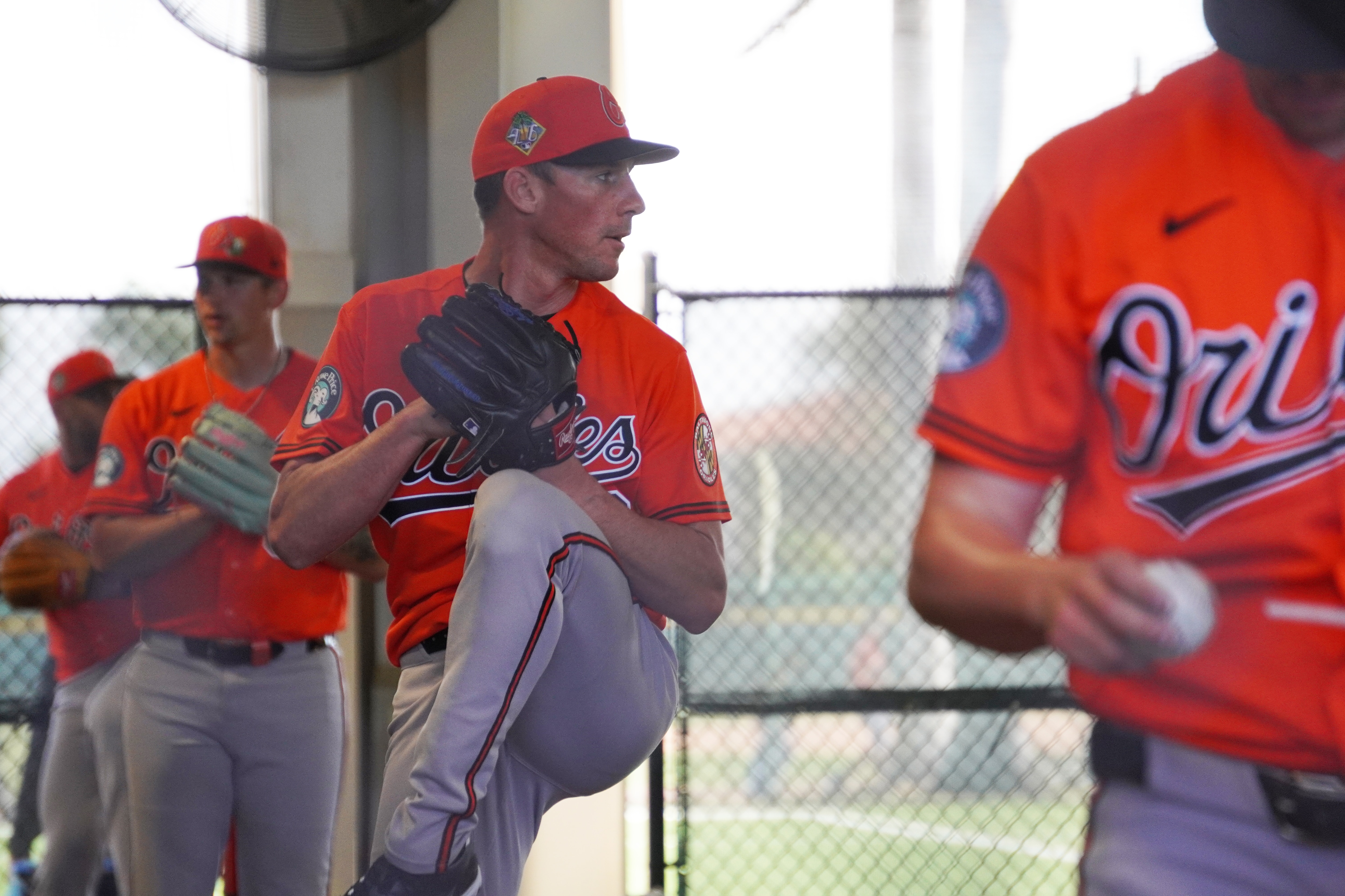 Chris Bassitt throws a bullpen session at Orioles spring training on Feb. 15.