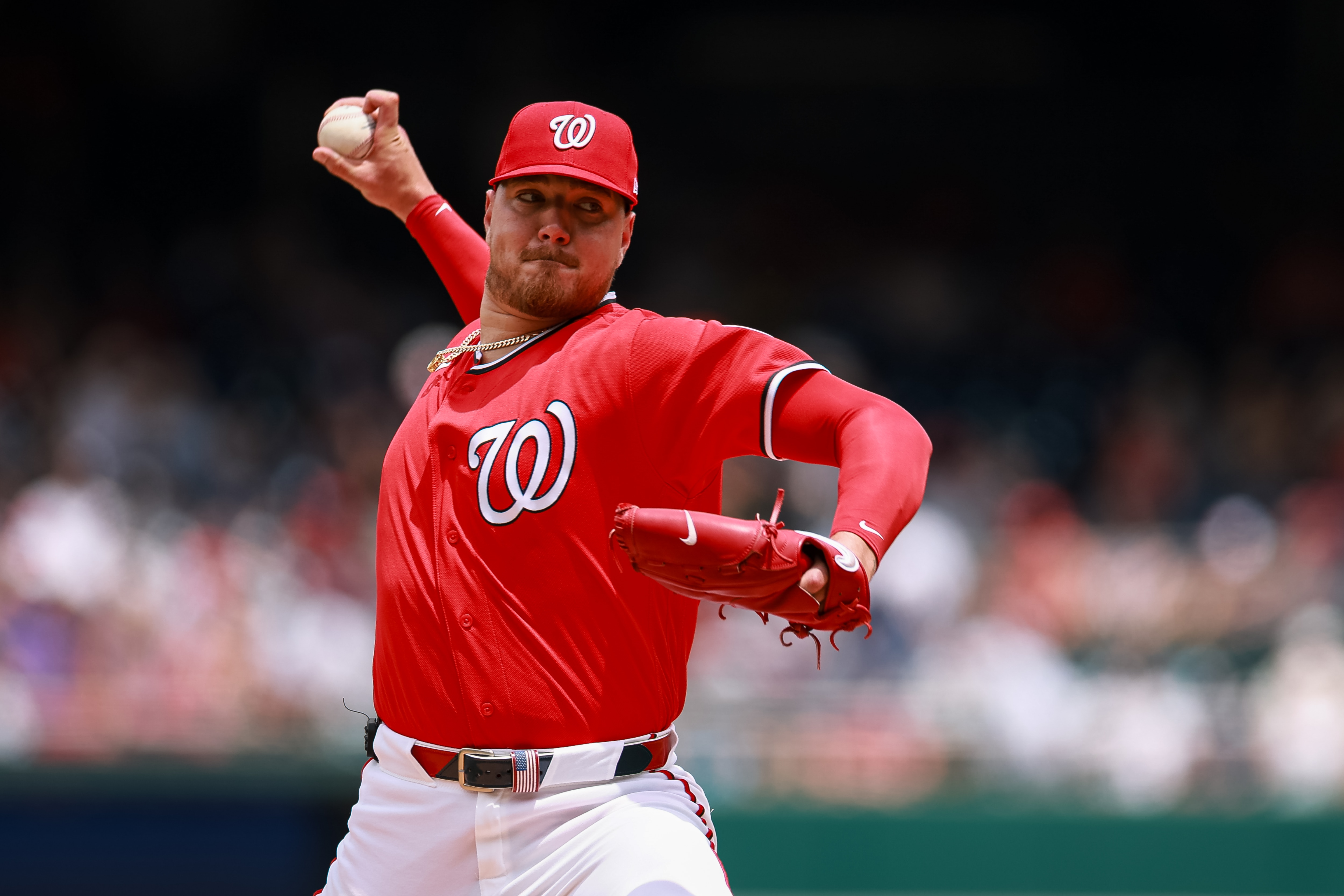 Nationals right-hander Cade Cavalli pitches against the New York Yankees on July 12.