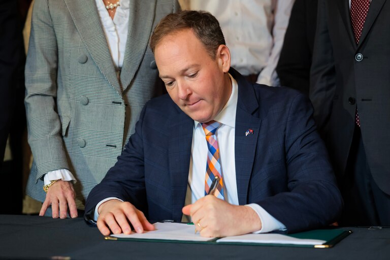 WASHINGTON, DC - FEBRUARY 18: EPA Administrator Lee Zeldin signs a Water Policy Announcement at the Environmental Protection Agency Headquarters on February 18, 2025 in Washington, DC. EPA Administrator Lee Zeldin made a water policy announcement and held a signing ceremony with members of the West Virginia Congressional Delegation. (Photo by Kayla Bartkowski/Getty Images)