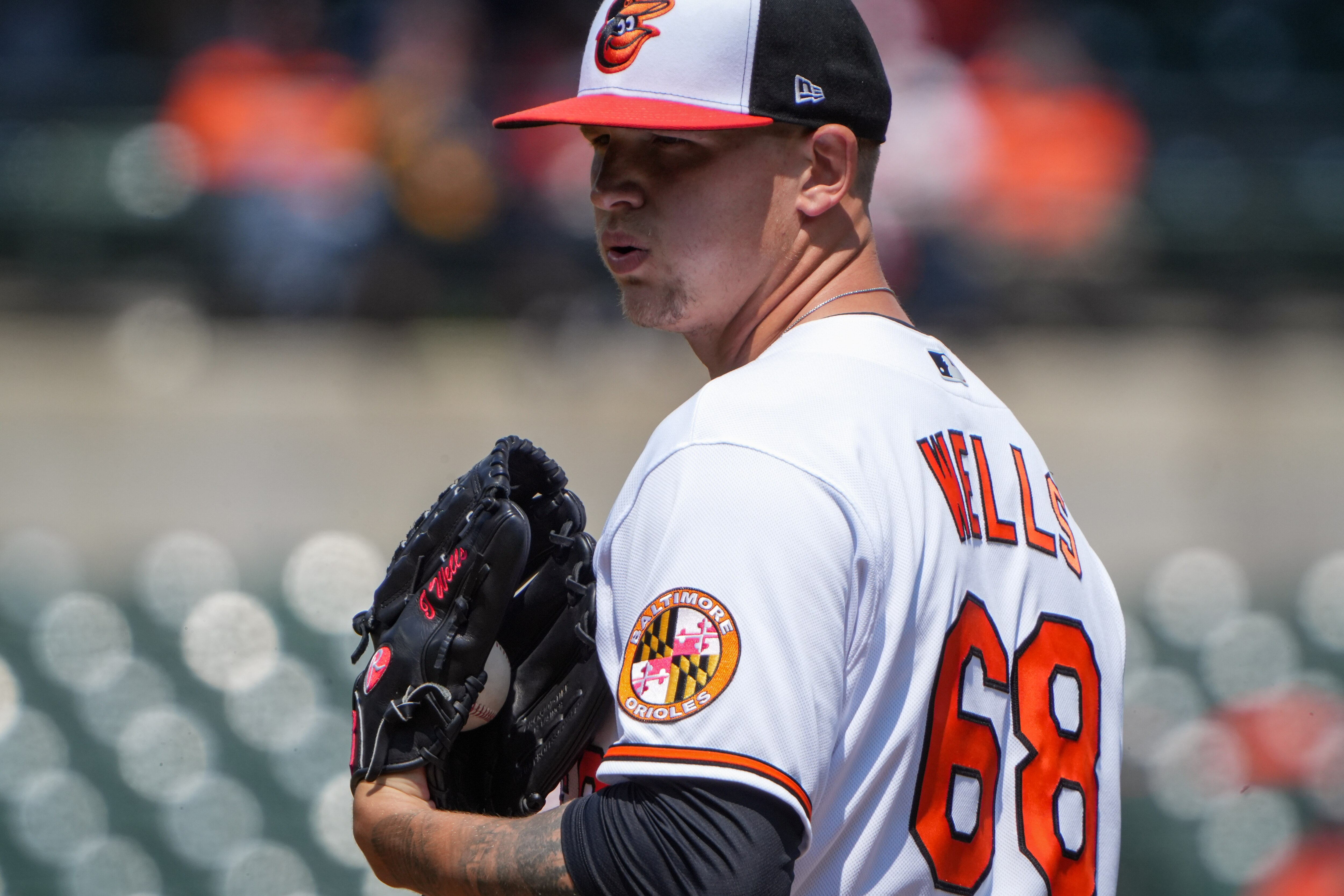 A career-high nine against the Giants on Sunday gave right-hander Tyler Wells of the Orioles 70 strikeouts in 68 1/3 innings this season.
