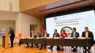 Baltimore County Executive candidates answer questions at a Goucher College forum sponsored by the League of Women Voters.