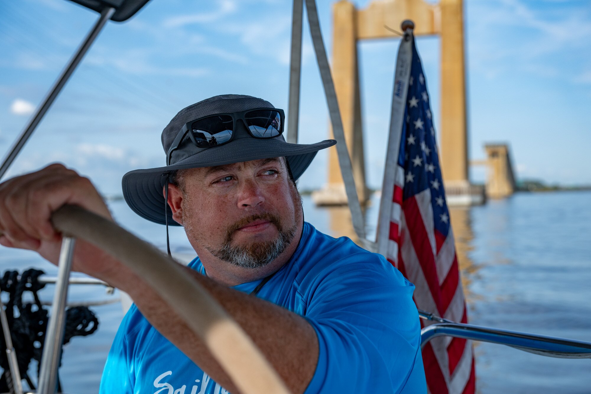 Sailor Bobby LaPin on his boat near the Key Bridge.