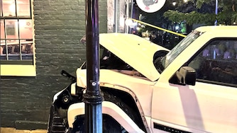 A white vehicle crashed into Bunny’s Buckets and Bubbles in Fells Point on Friday night, leaving behind some rubble and a hole in the wall.