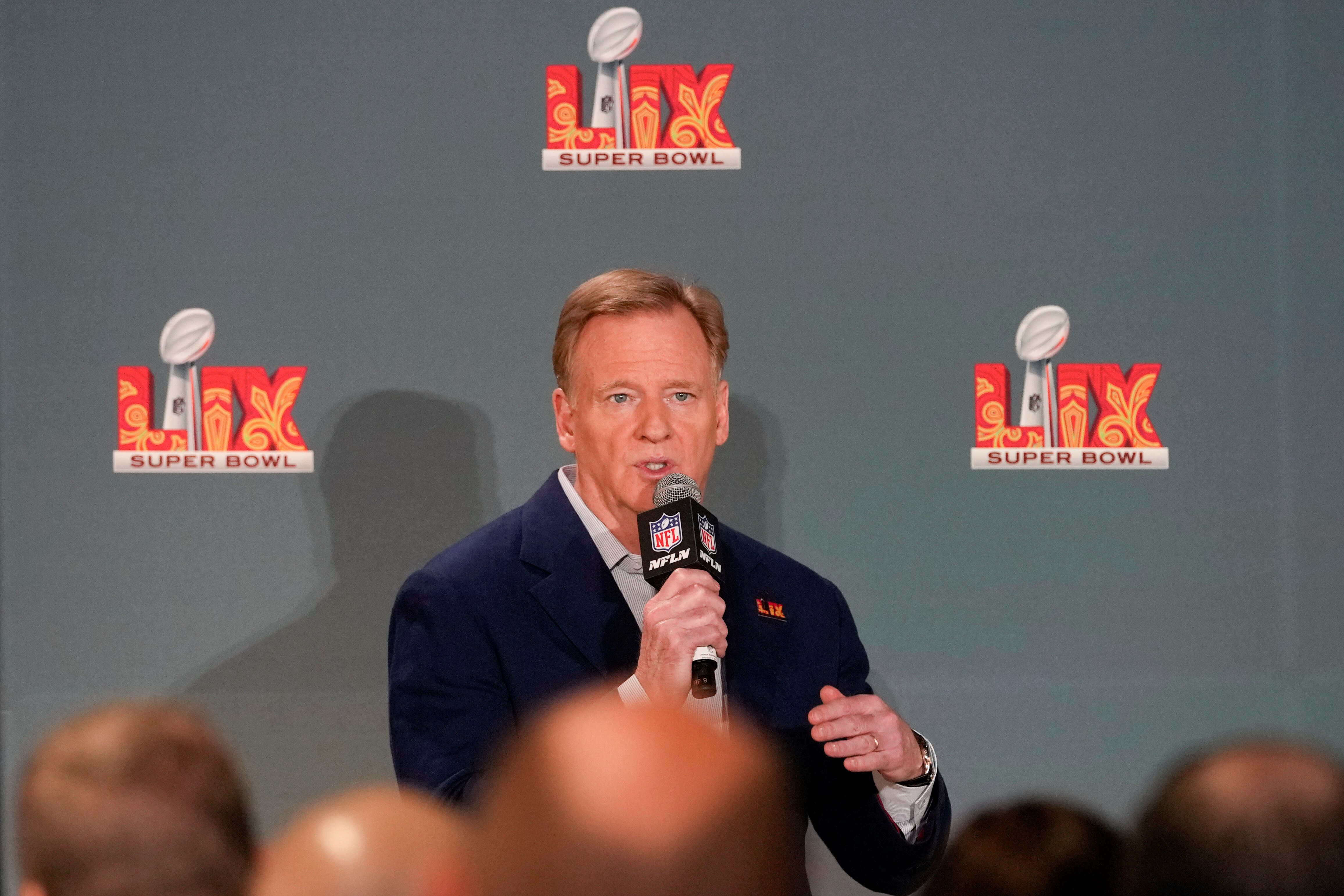 NFL commissioner Roger Goodell speaks during a news conference, Monday, Feb. 3, 2025, in New Orleans, ahead of the NFL Super Bowl 59 football game between the Philadelphia Eagles and the Kansas City Chiefs.