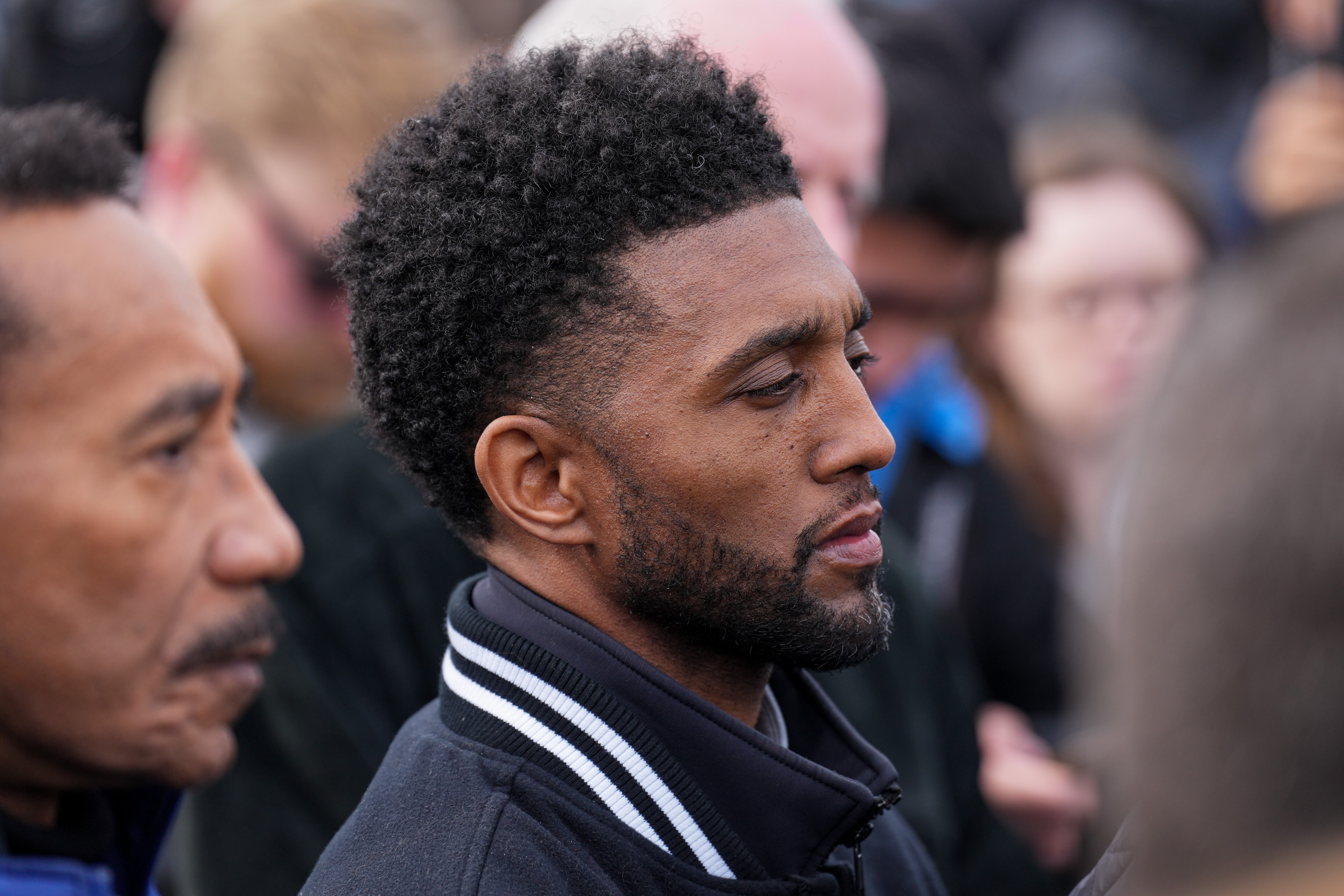 Baltimore Mayor Brandon Scott attends a news conference in Dundalk after a cargo ship crashed into the Francis Scott Key bridge early Tuesday, collapsing the bridge into the Patapsco River.