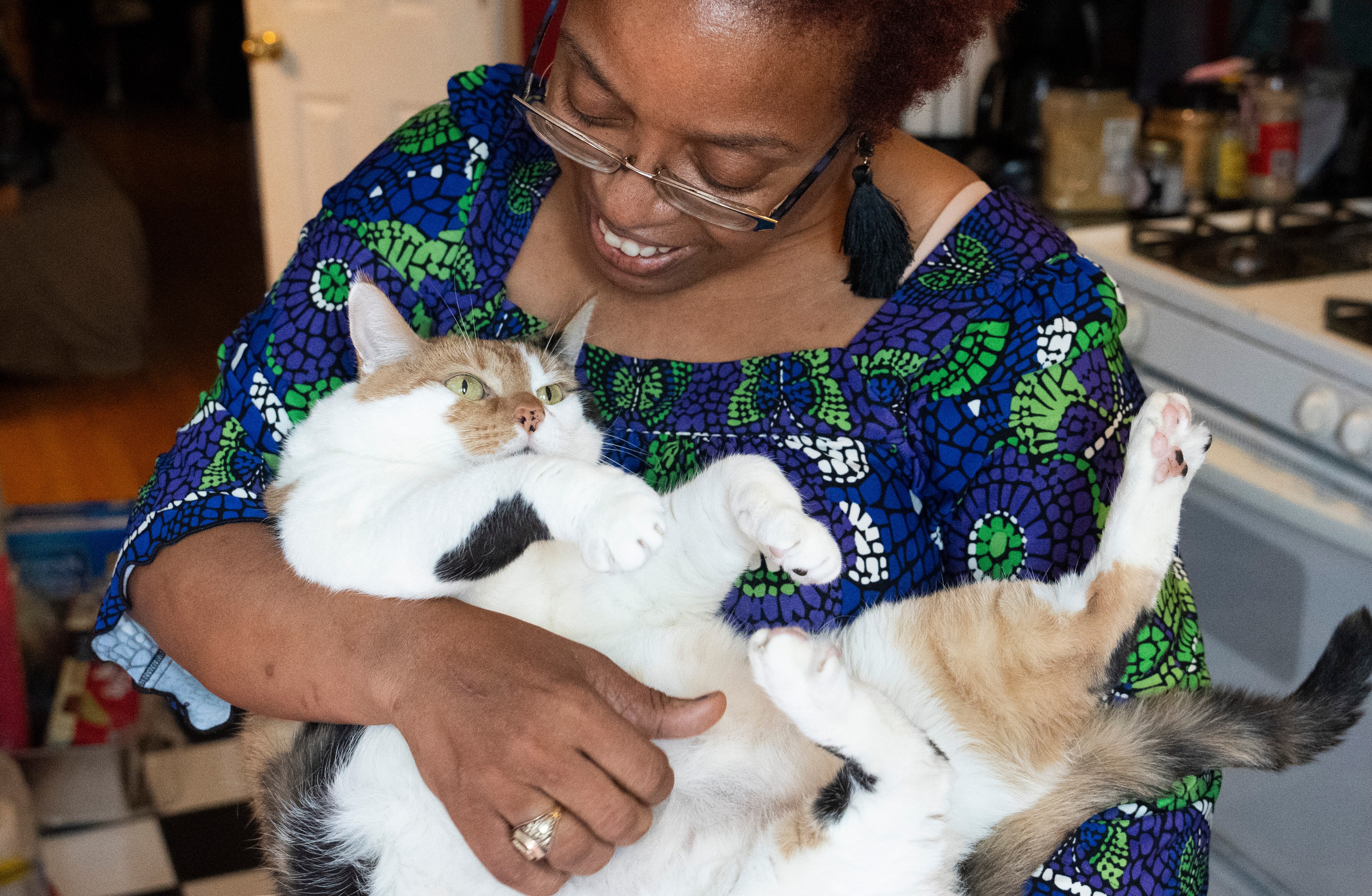 Baltimore Banner columnist Leslie Gray Streeter with her cat, Cass Streeter-Zervitz.