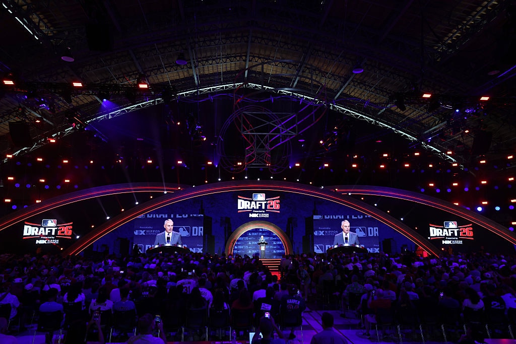 MLB Commissioner Rob Manfred speaks during the 2026 MLB Draft on July 11.