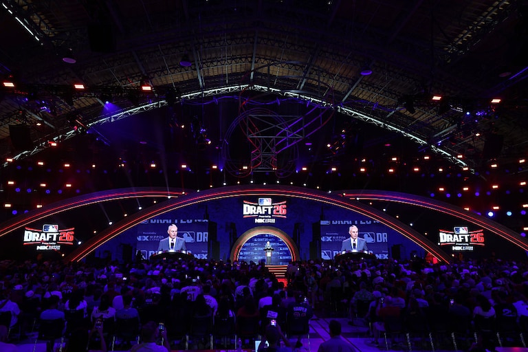 MLB Commissioner Rob Manfred speaks during the 2026 MLB Draft on July 11.