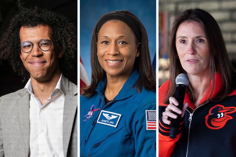 From left, BSO’s Jonathon Heyward, Astronaut Jeanette Epps, and Orioles executive Catie Griggs are among this year's commencement speakers across the state.