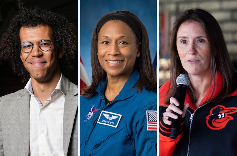 From left, BSO’s Jonathon Heyward, Astronaut Jeanette Epps, and Orioles executive Catie Griggs are among this year's commencement speakers across the state.