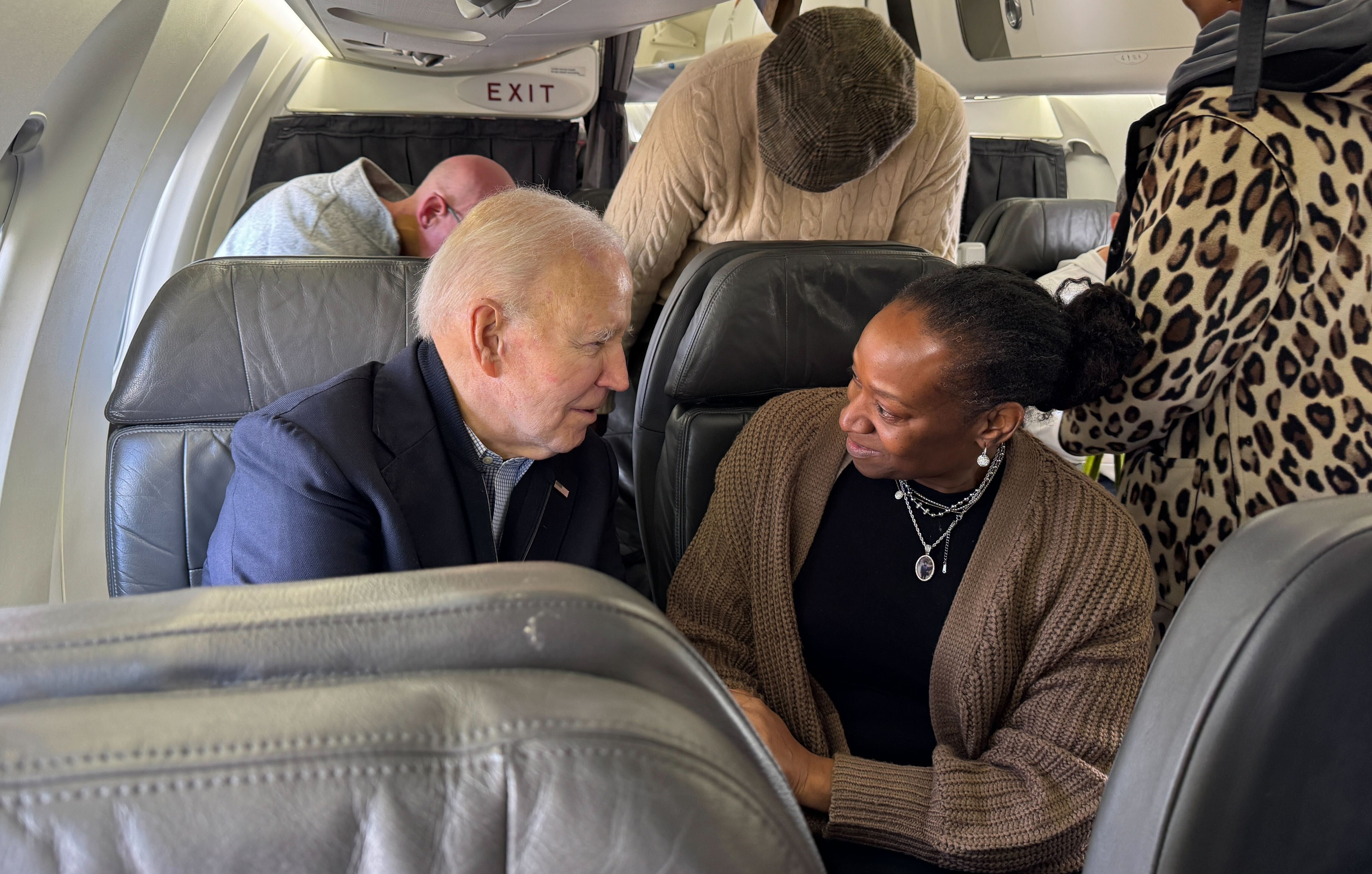 President Joe Biden is seen on a plane before takeoff traveling from Washington to South Carolina, Friday, Feb. 27, 2026, in Washington. (AP Photo/Meg Kinnard)