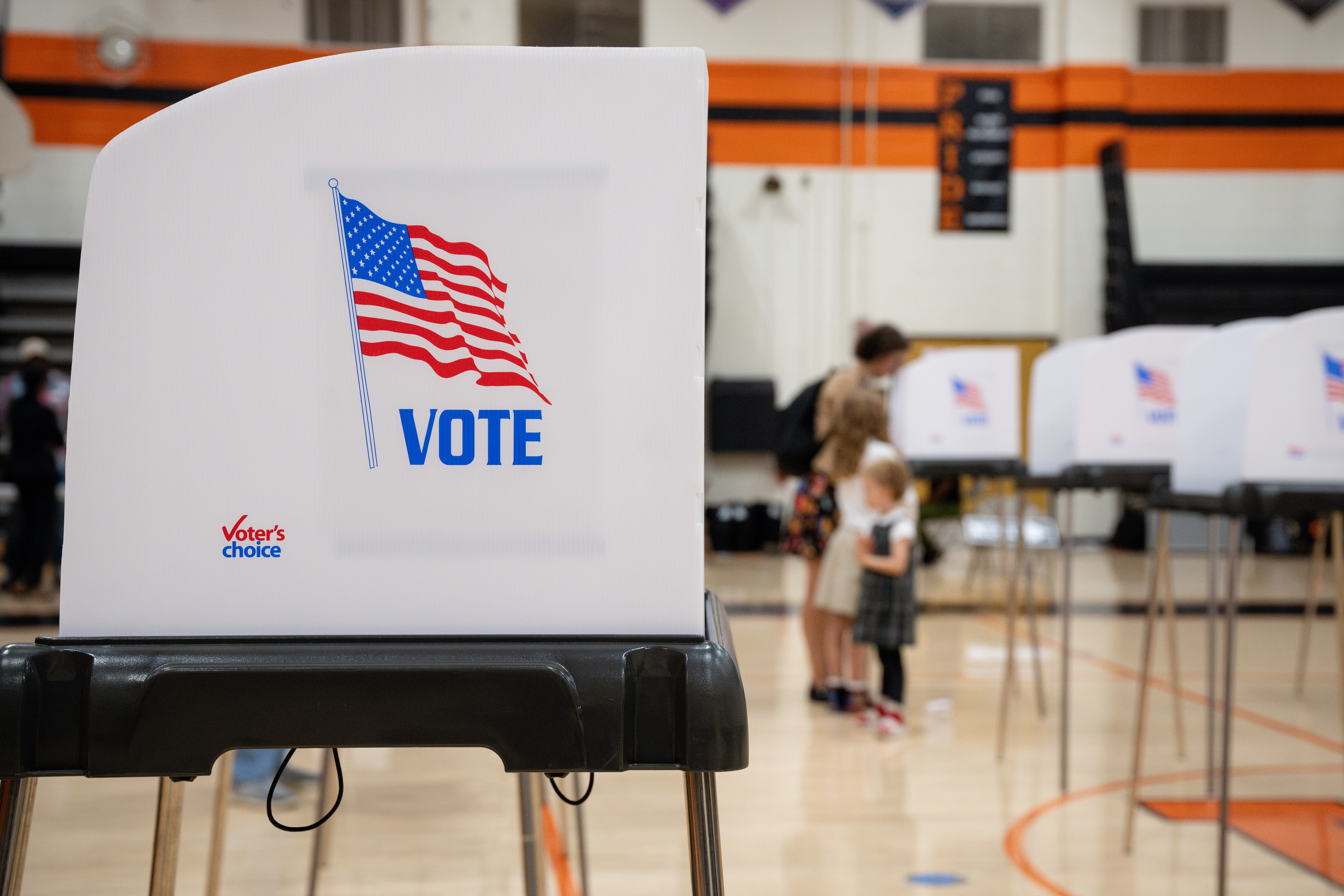 A voting booth in Oakland Mills High School in Howard County.