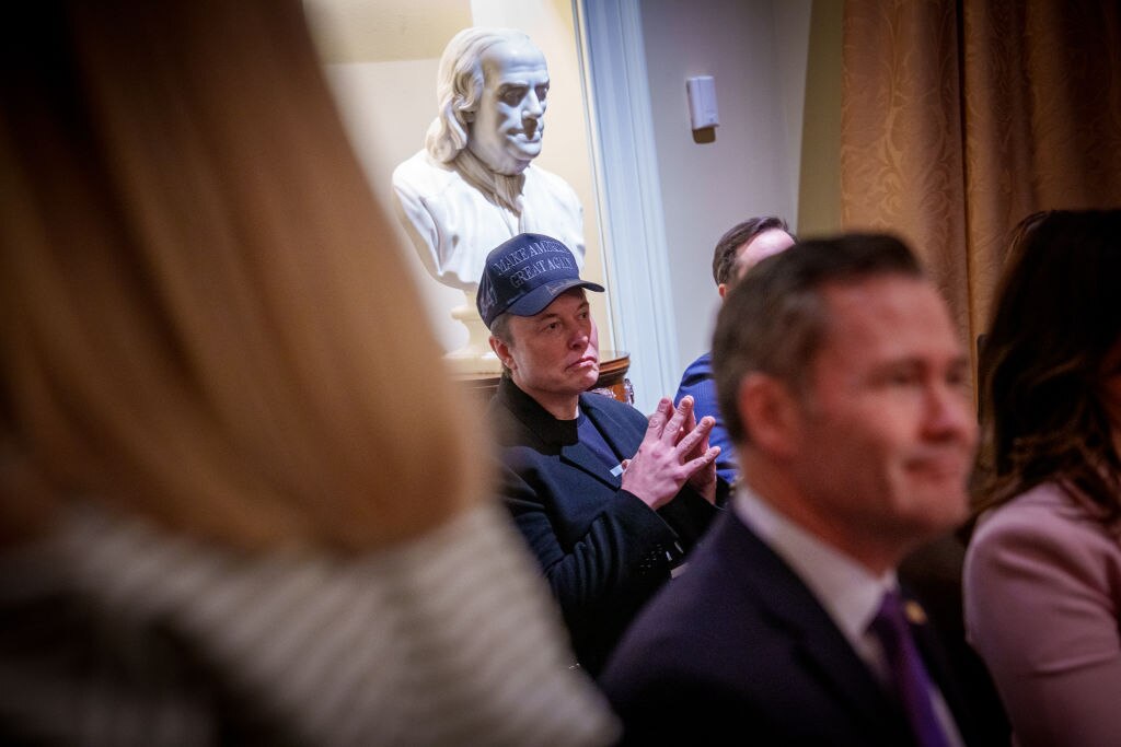 Tesla and SpaceX CEO Elon Musk, head of the Department of Government Efficiency (DOGE), attends a Cabinet meeting at the White House.