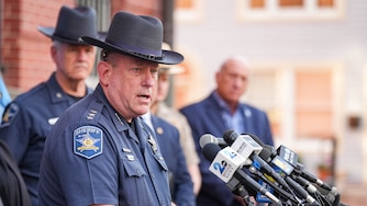 Harford County Sheriff Jeffrey Gahler gives remarks during a press conference outside the circuit court for Harford County in Bel Air, Md. on Monday, April 14, 2025. Rachel Morinβs killer was found guilty of all charges after a trial that lasted more than a week.
