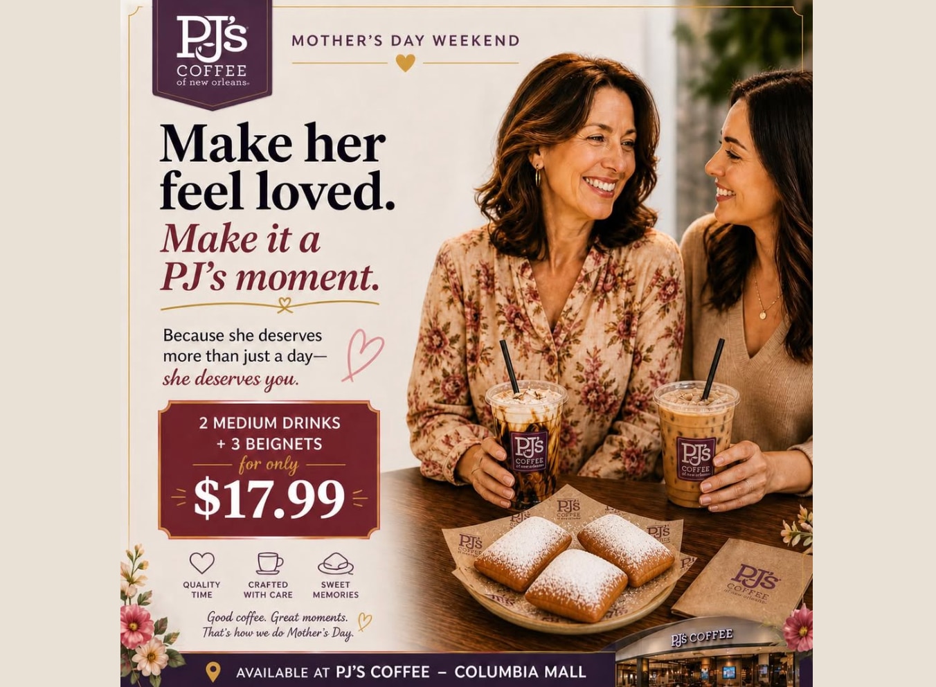 PJ's Coffee owner Yagnesh Mehta used ChatGPT to design a Mother's Day promotion for his cafe, as well as a flyer advertising it.