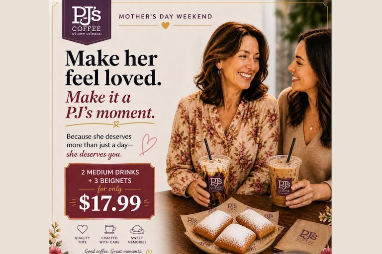 PJ's Coffee owner Yagnesh Mehta used ChatGPT to design a Mother's Day promotion for his cafe, as well as a flyer advertising it.