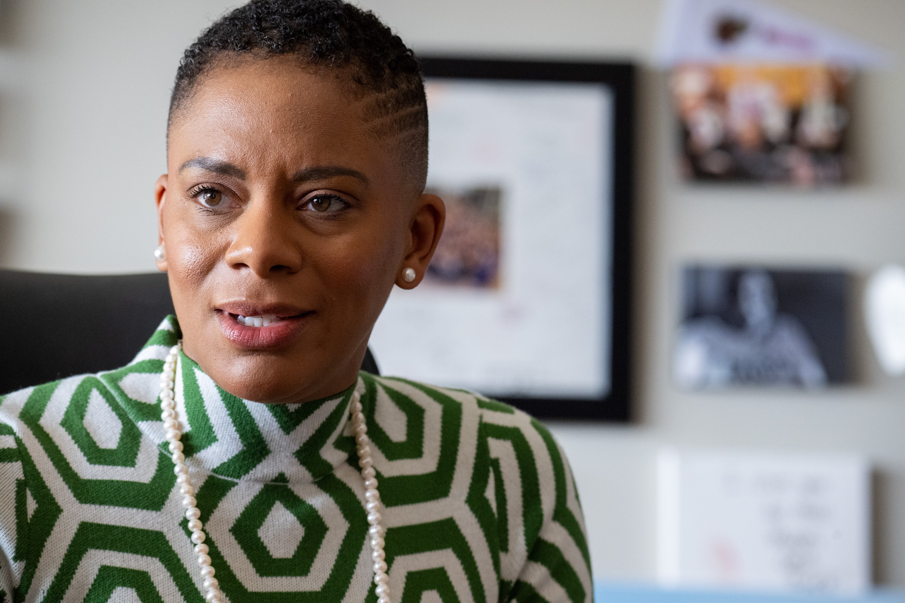 Dr. Daria J. Willis, president of Howard Community College since January 2022, is interviewed in her office on the campus.
