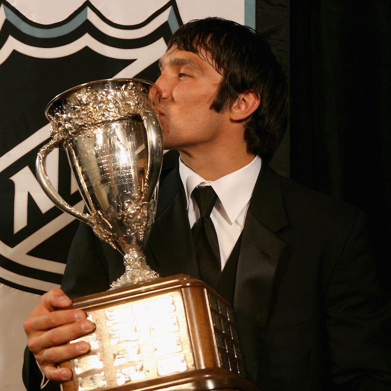 Alexander Ovechkin of the Washington Capitals poses with the Calder Trophy backstage at the the NHL TV Awards Show at the Westin Grand on June 22, 2006 in Vancouver, Canada.