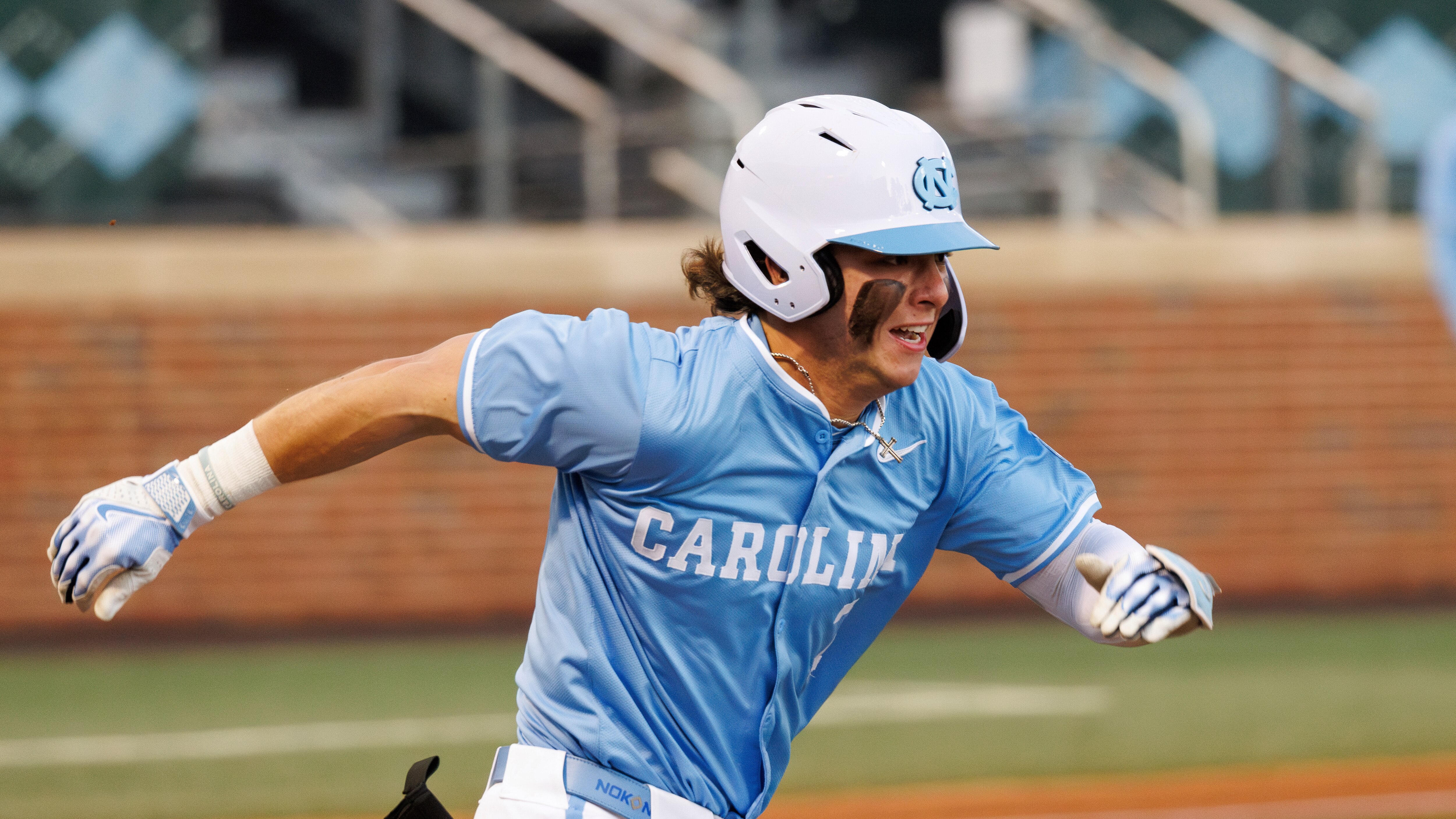 North Carolina’s Vance Honeycutt (7) runs to first base during an NCAA Baseball game on Friday, Feb. 23, 2024, in Chapel Hill, North Carolina.