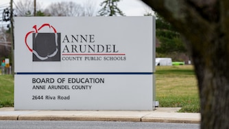 The Anne Arundel County Public Schools logo seen on a sign for the county’s Board of Education headquarters on Riva Road in Annapolis on March 15, 2024.