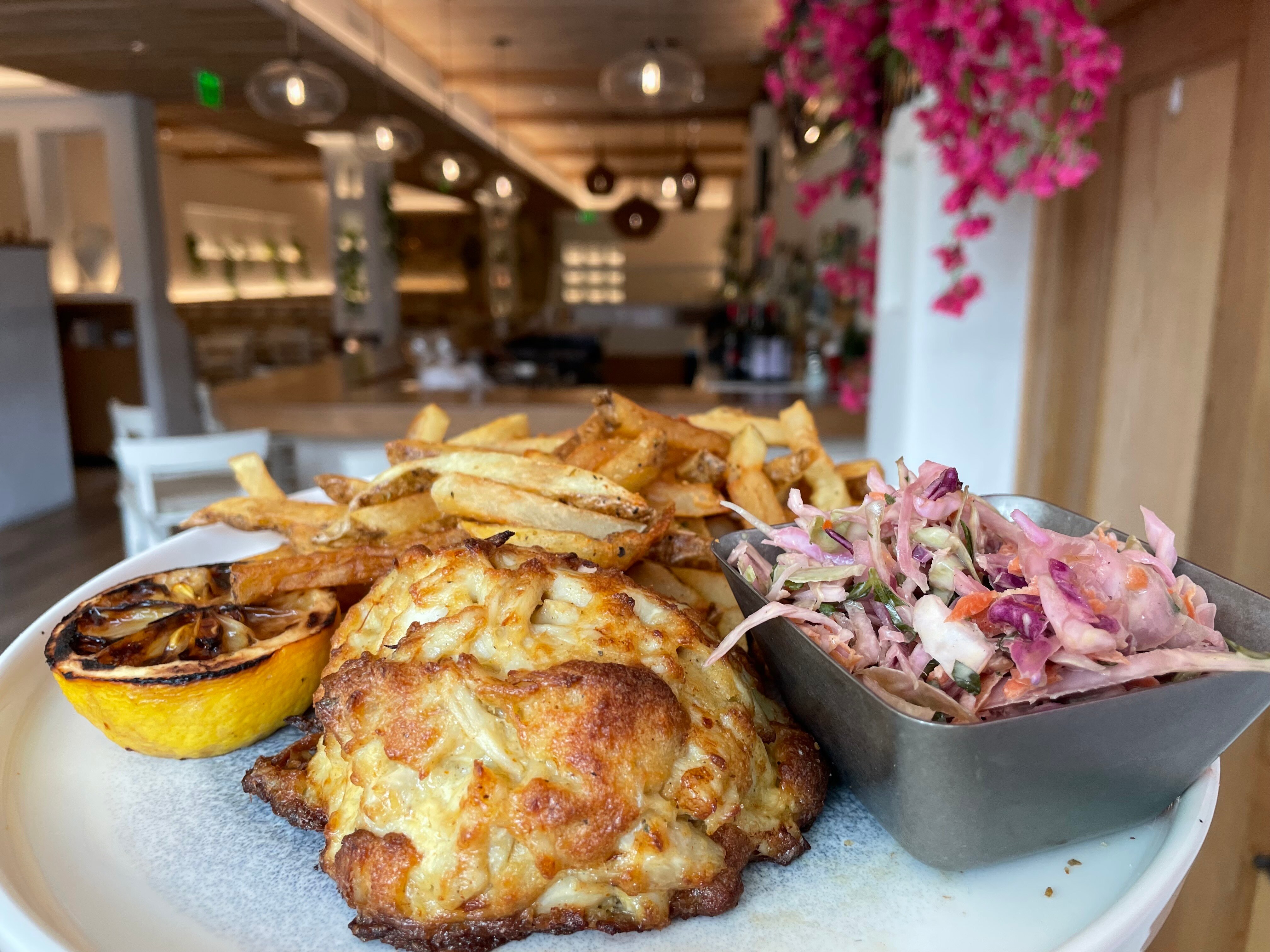 The crab cakes at Estiatorio Plaka, which is owned by G&M Restaurant co-owner John Zoulis.