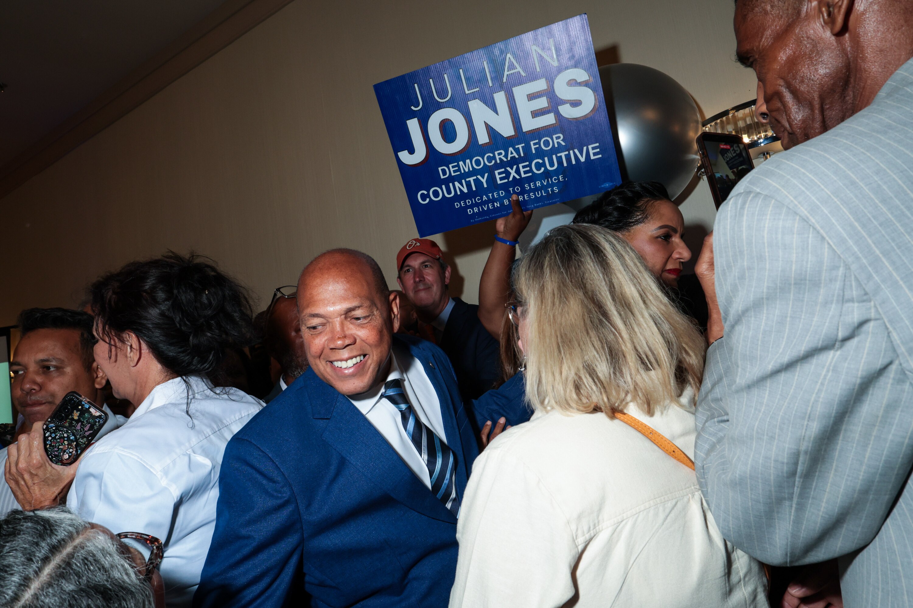 Julian Jones addresses supporters at his primary election watch party at the Sheraton Baltimore North Hotel in Towson last week.