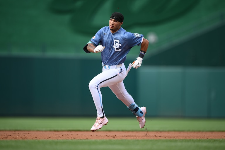 Washington Nationals' Daylen Lile in action during a baseball game against the Seattle Mariners, Saturday, June 13, 2026, in Washington.