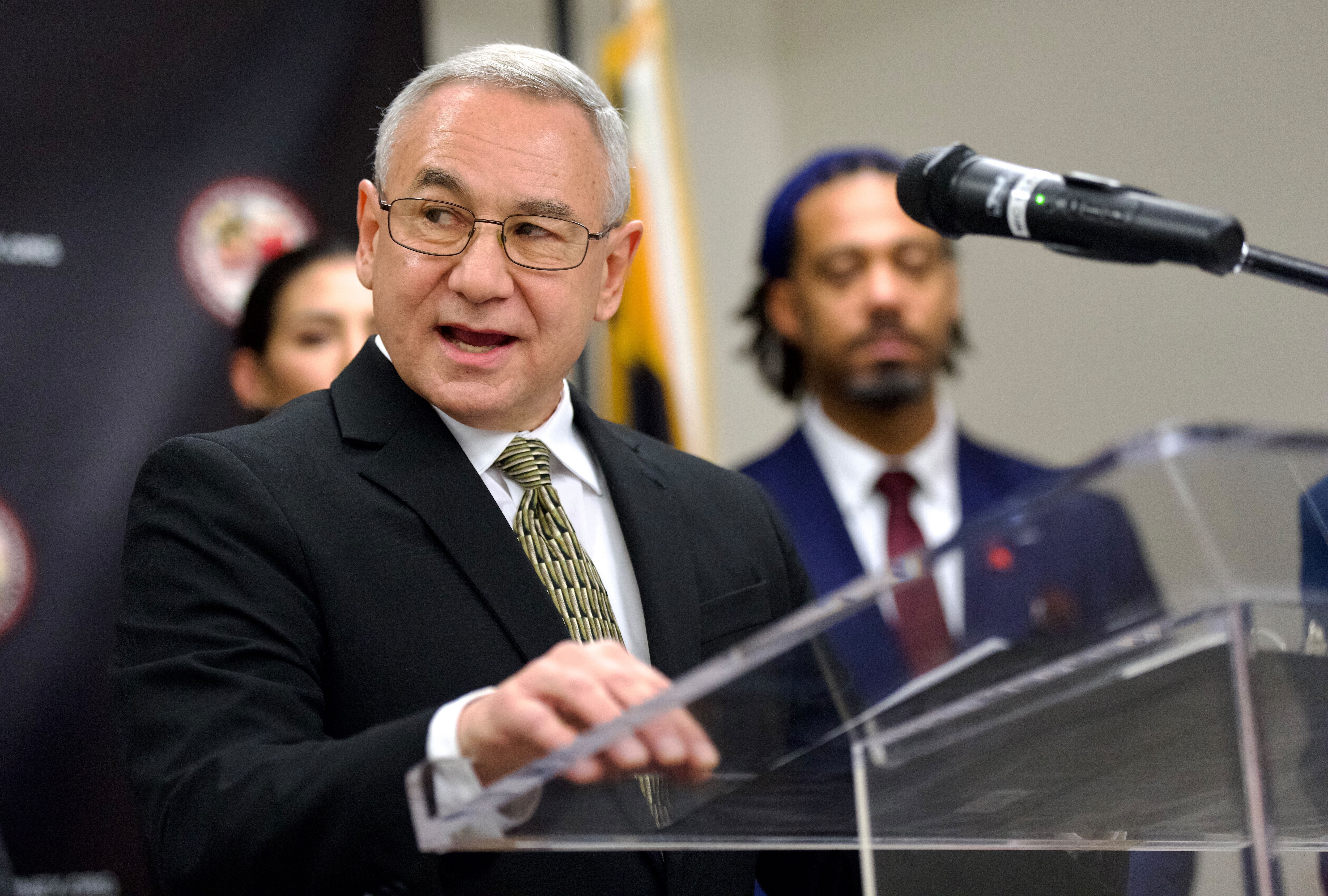 Pava LaPere’s father Frank LaPere speaks at a press conference announcing a bill on reducing/eliminating diminution credits on January 16, 2023. LaPere’s murder was a catalyst to this bill.