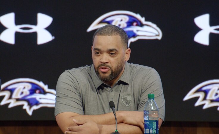 David Blackburn, shown here discussing the Ravens’ 2024 draft, is expected to join the Washington Commanders. (Screenshot/BaltimoreRavens.com video)