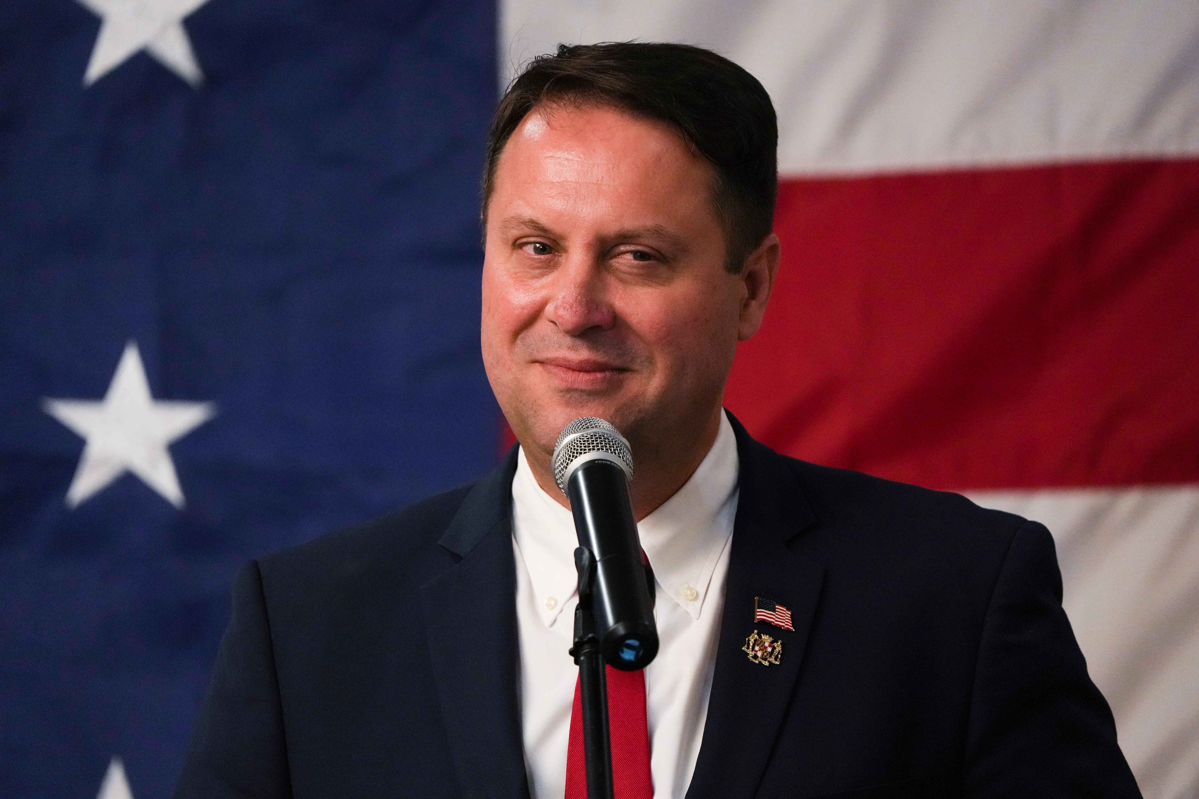 Dan Cox, gubernatorial candidate for Maryland, speaks at his election night event held at Double Tree by Hilton in Annapolis, MD on November 8, 2022.