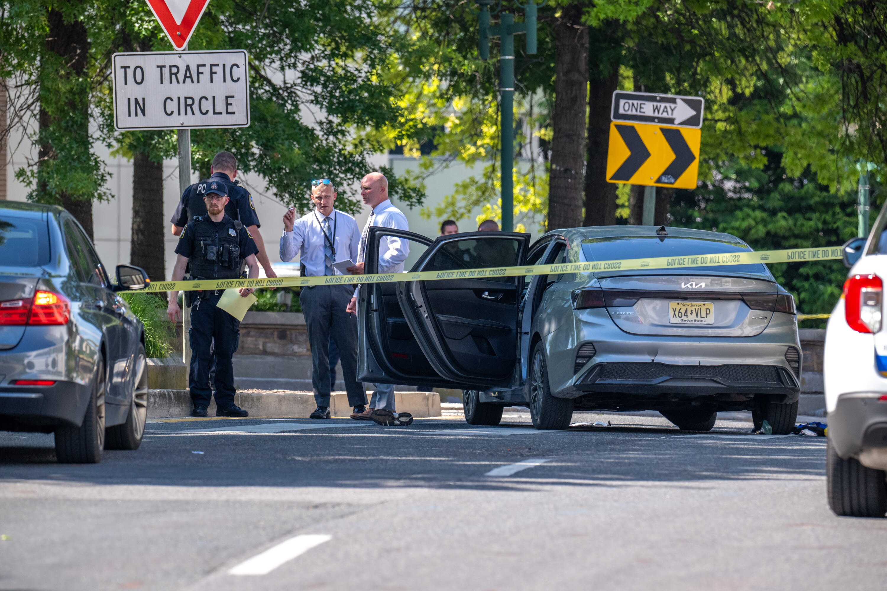 Baltimore County Police officers are investigating a shooting at the traffic circle along York Road in Towson on Friday afternoon. 