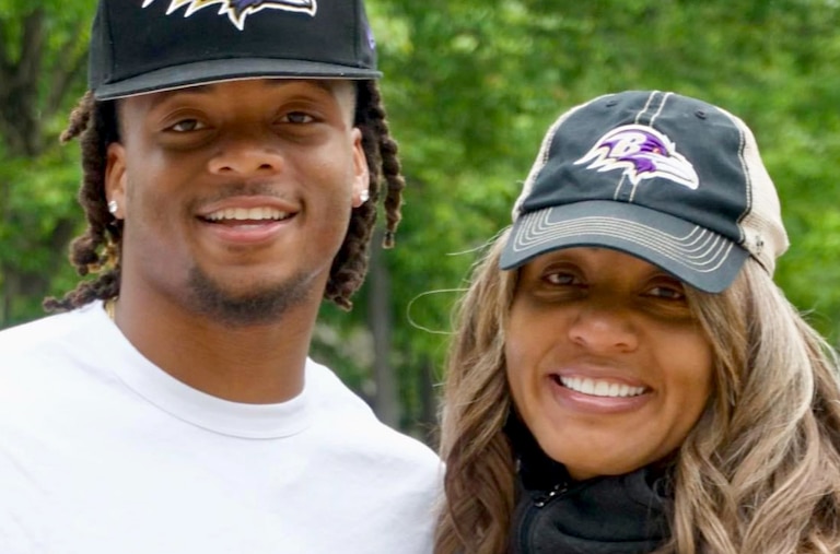 Keaton Mitchell, left, and his mother, Kandice Mitchell.