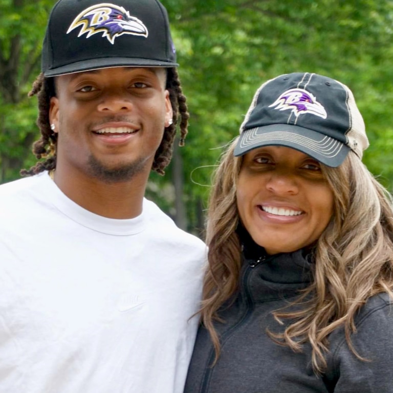 Keaton Mitchell, left, and his mother, Kandice Mitchell.