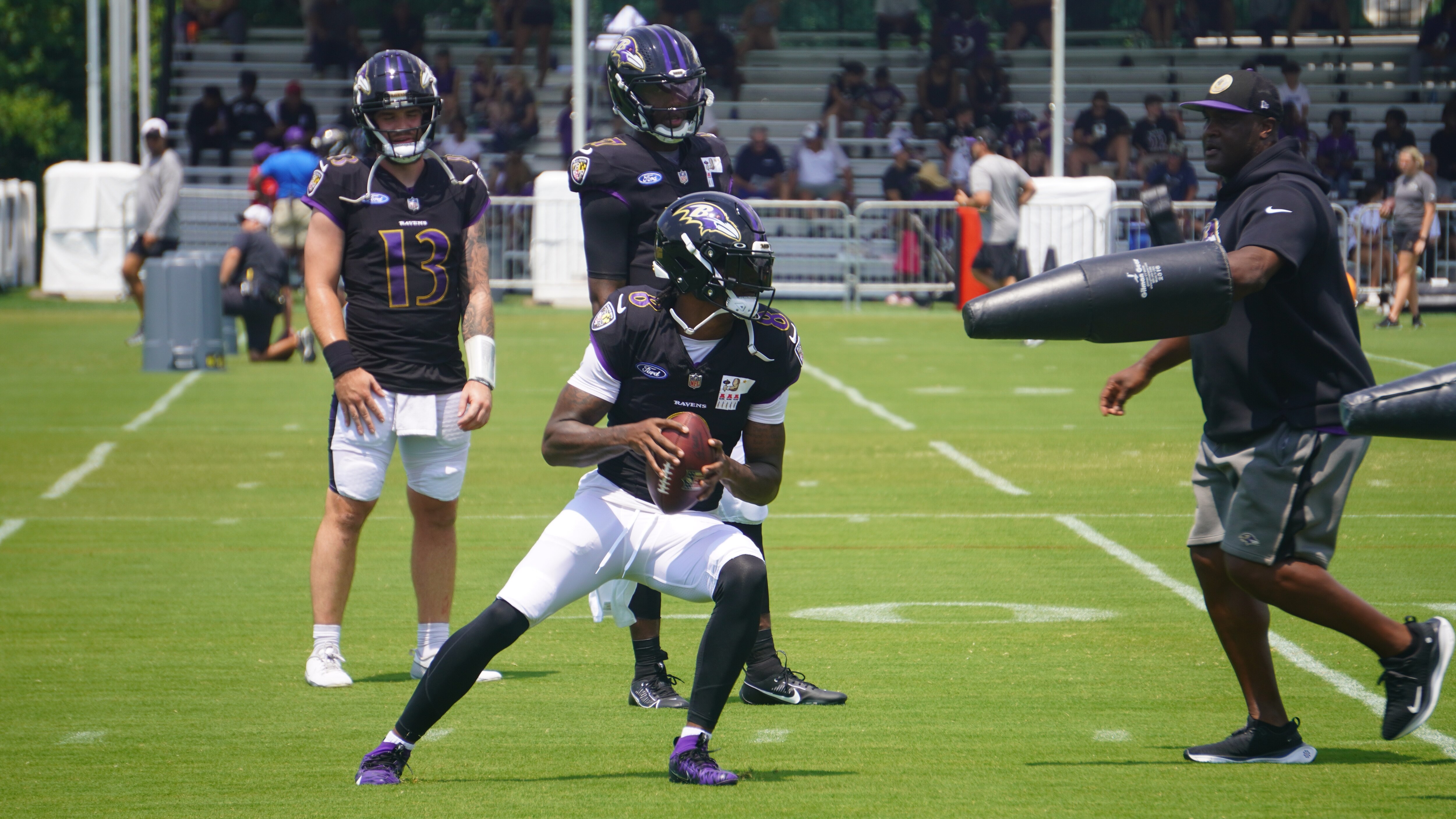 Ravens quarterback Lamar Jackson practices during training camp on July 29.