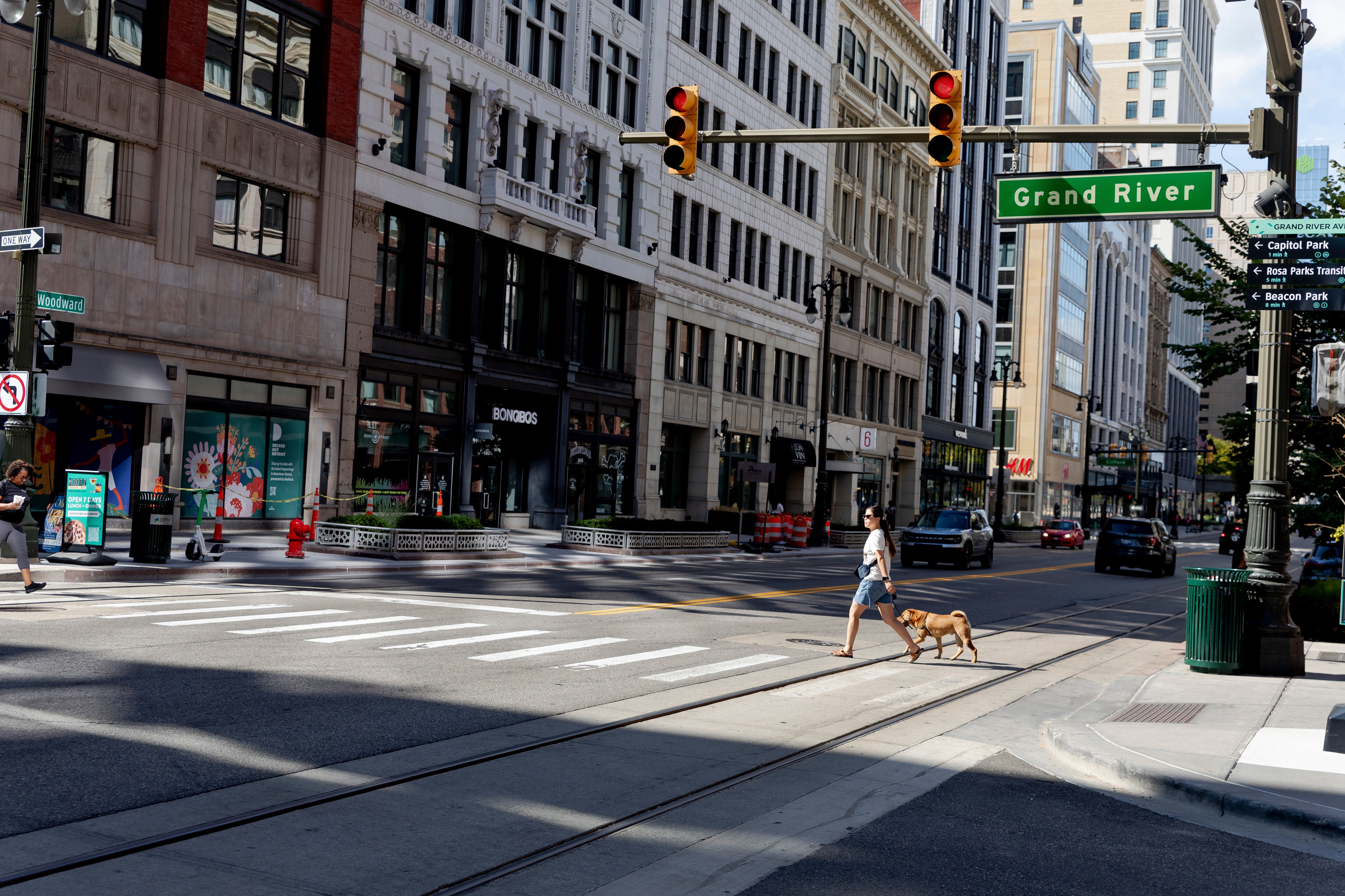 People enjoy downtown Detroit, Mich. on Sept. 19, 2024.