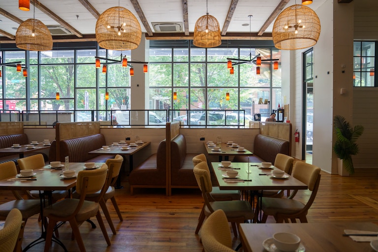 Lao Sze Chuan, a Chinese restaurant in Charles Village, Baltimore, remains sparse during the day as a heat dome covers the city on June 26, 2025.
