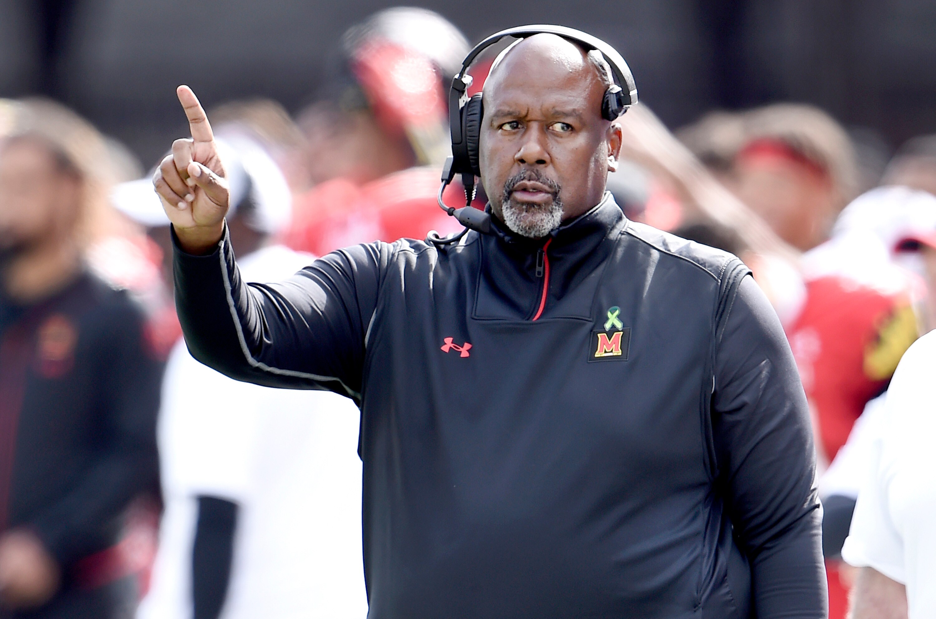 COLLEGE PARK, MARYLAND - OCTOBER 30: Head coach Michael Locksley of the Maryland Terrapins watches the game in the second half against the Indiana Hoosiers at Capital One Field at Maryland Stadium on October 30, 2021 in College Park, Maryland.